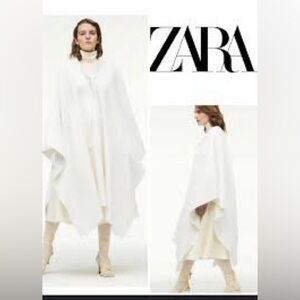 Zara WOOL Cashmere BLEND long white CAPE with pockets LIMITED EDITION sz.XS-S